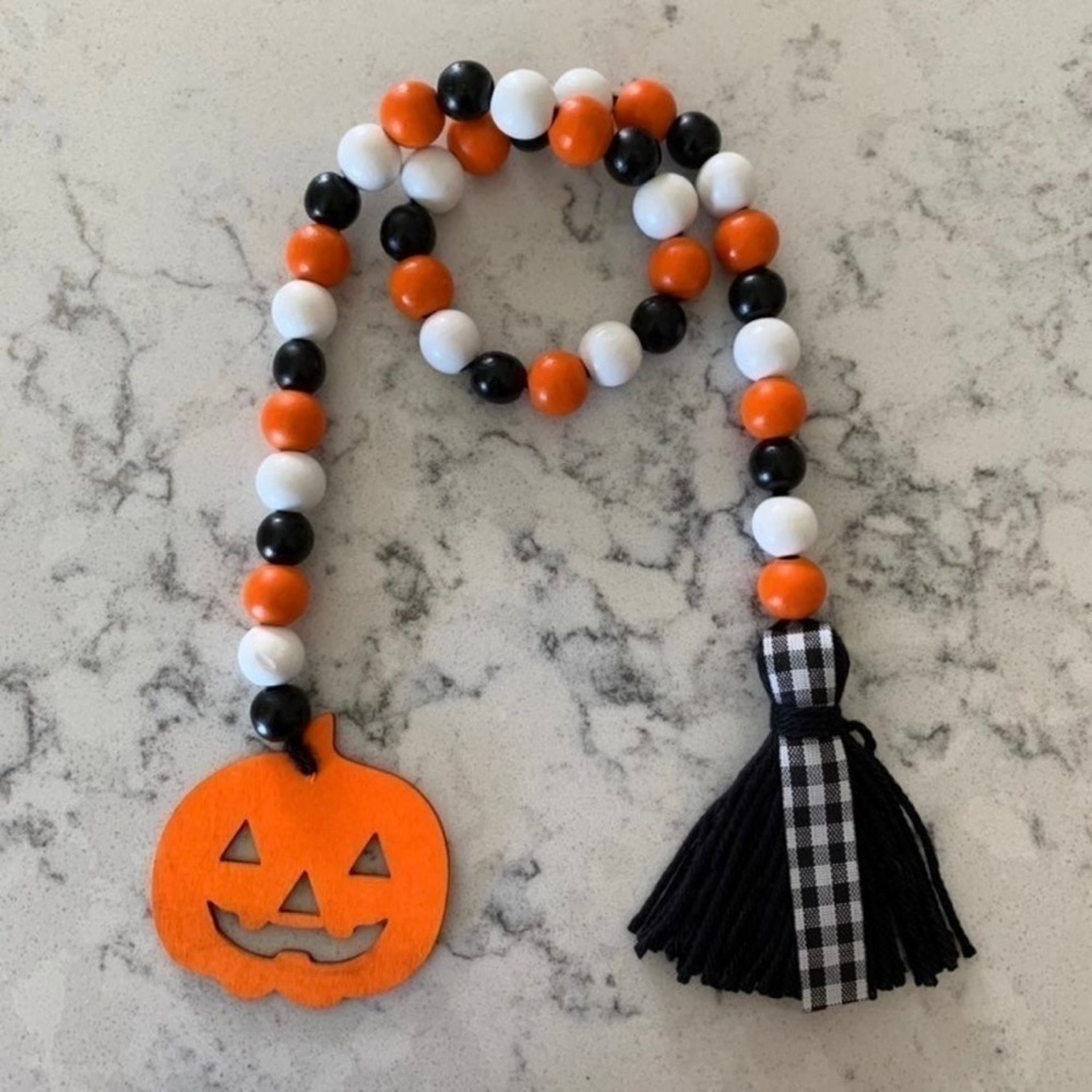 Halloween Jack-o-Lantern Wood Bead Garland Seasonal  Tiered Tray Decor